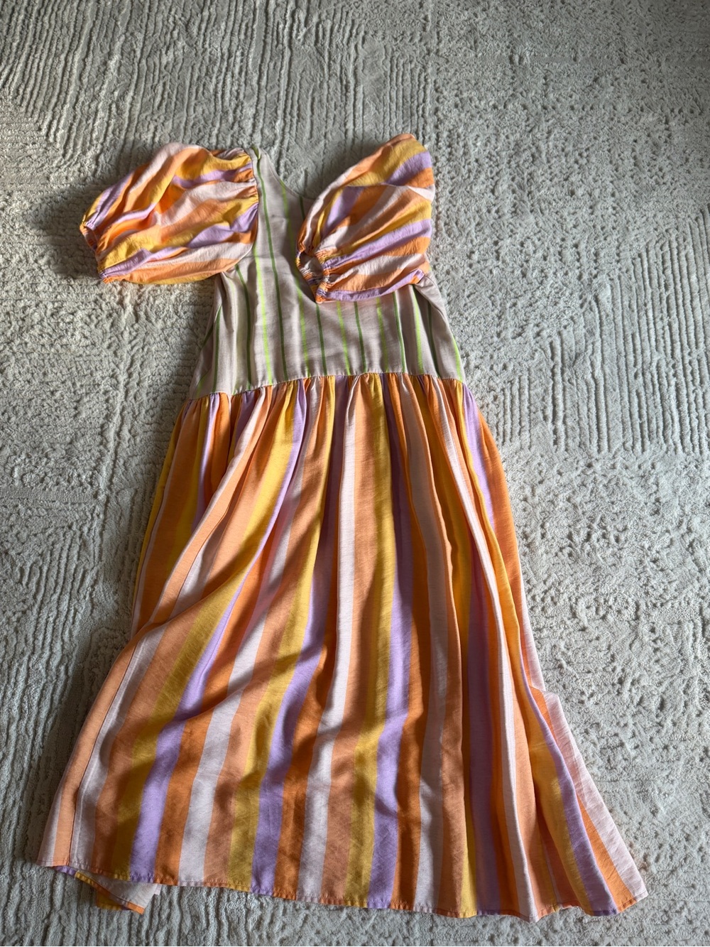 STINE GOYA Striped Midi Dress in Yellow, Orange & Lavender